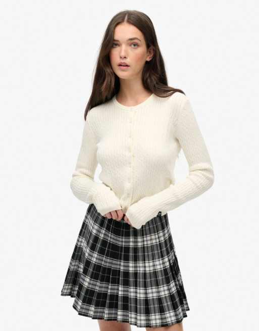 Superdry Micro cable cardigan in off white