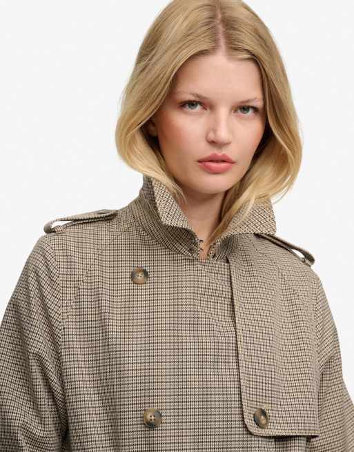 Superdry Micro check trench coat in brown micro houndstooth, 2 of 7