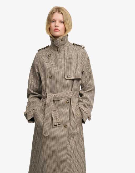 Superdry Micro check trench coat in brown micro houndstooth, 3 of 7