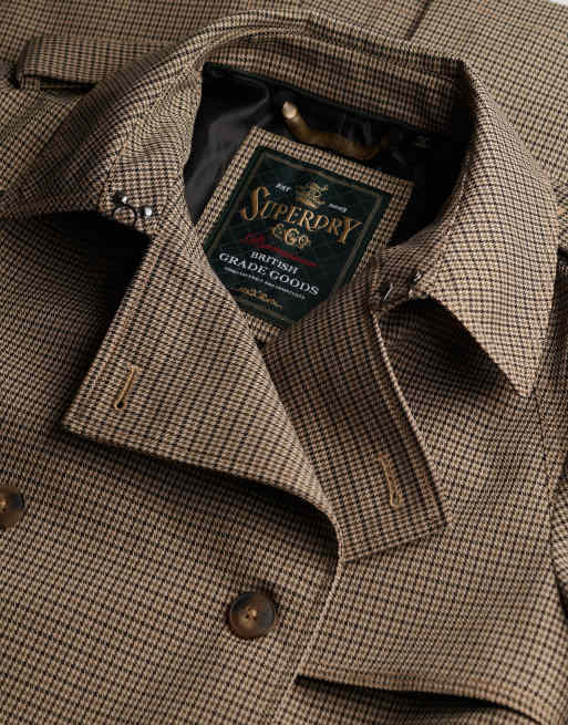 Superdry Micro check trench coat in brown micro houndstooth, 7 of 7