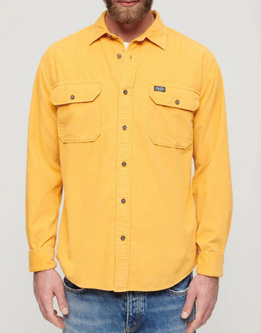Superdry Micro cord long sleeve shirt in golden yellow