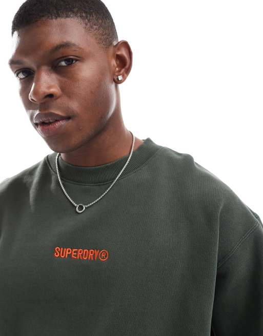 Superdry Micro logo graphic loose crew sweatshirt in army khaki ASOS