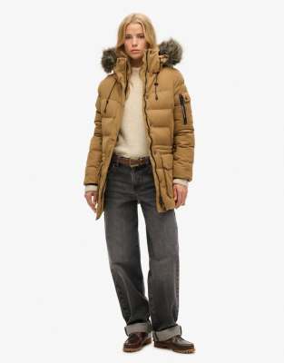 Superdry Microfiber expedition parka jacket in sandstone-Brown