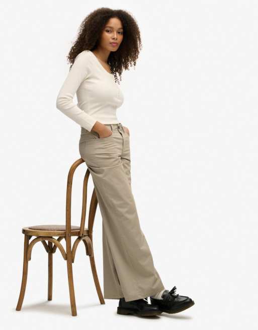 Superdry Mid rise baggy chino in cobblestone grey