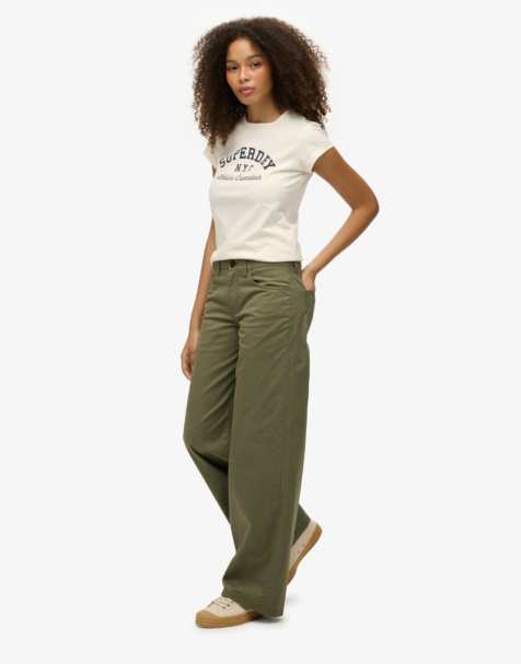 Superdry Mid rise baggy chino in dusty olive green - view 1