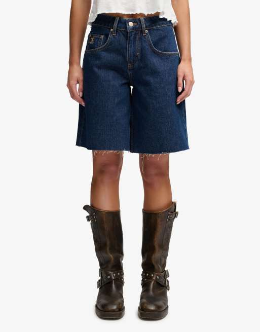 Superdry Mid rise baggy jorts in dark vintage blue