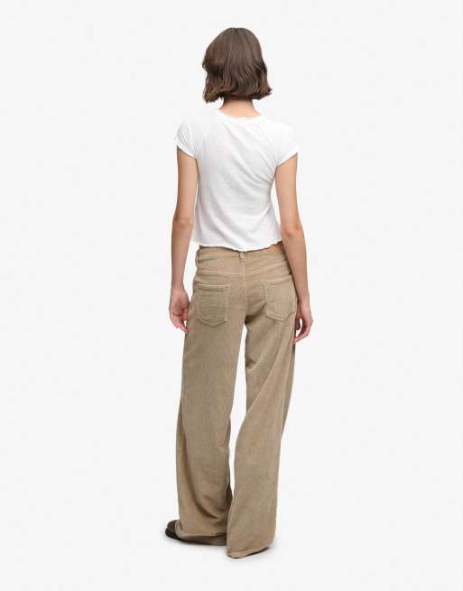 Superdry Mid rise baggy jumbo cord pants in chinchilla beige, 2 of 4