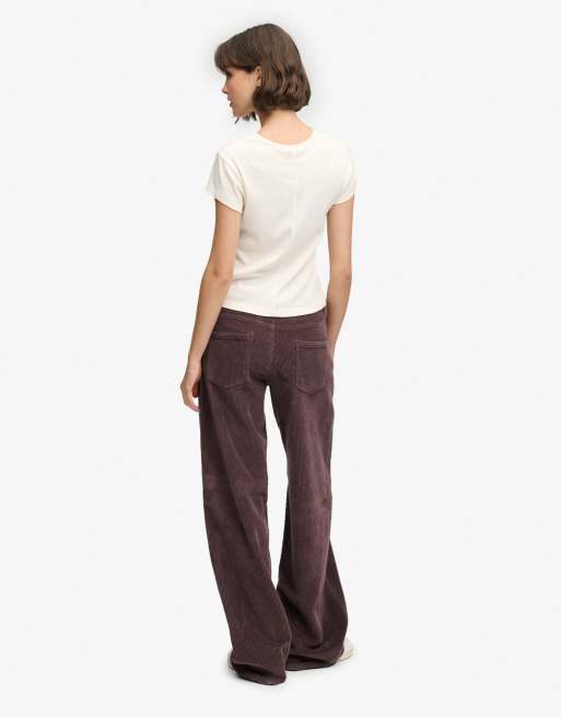 Superdry Mid rise baggy jumbo cord pants in dark oak brown, 2 of 5