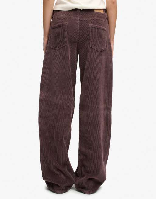 Superdry Mid rise baggy jumbo cord pants in dark oak brown, 3 of 5