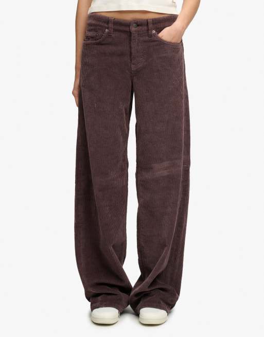 Superdry Mid rise baggy jumbo cord pants in dark oak brown, 4 of 5