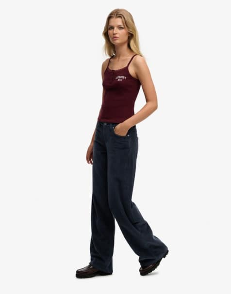 Superdry Mid rise baggy jumbo cord pants in eclipse navy - view 1