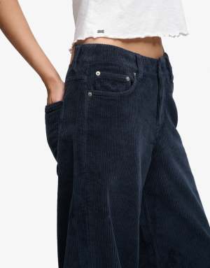 Superdry Mid rise baggy jumbo cord pants in eclipse navy