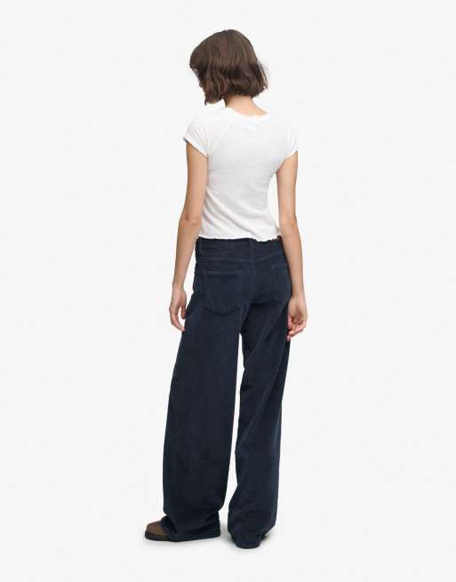 Superdry Mid rise baggy jumbo cord pants in eclipse navy, 2 of 4