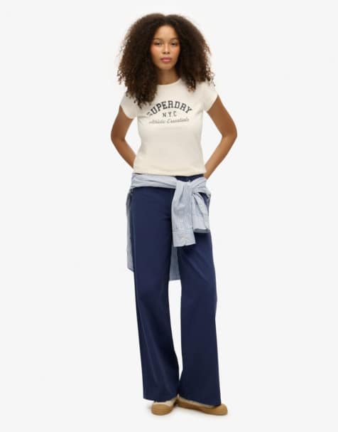 Superdry Mid rise baggy pants in mariner navy