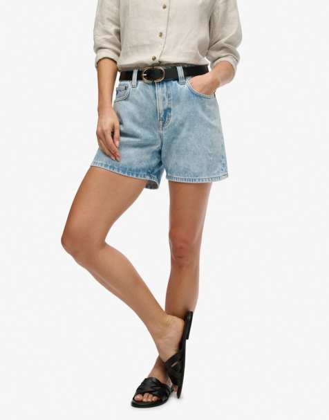 Superdry Mid rise denim shorts in azure pale blue - view 1