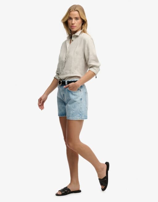 Superdry Mid rise denim shorts in azure pale blue, 4 of 7
