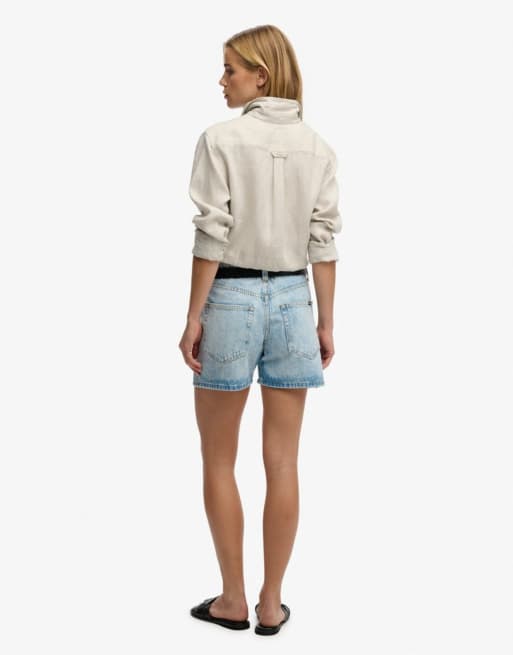 Superdry Mid rise denim shorts in azure pale blue, 5 of 7