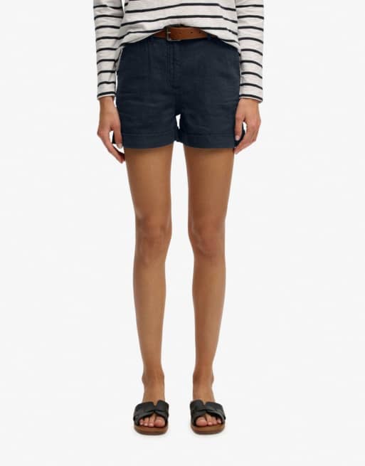 Superdry Mid rise linen shorts in eclipse navy, 3 of 7