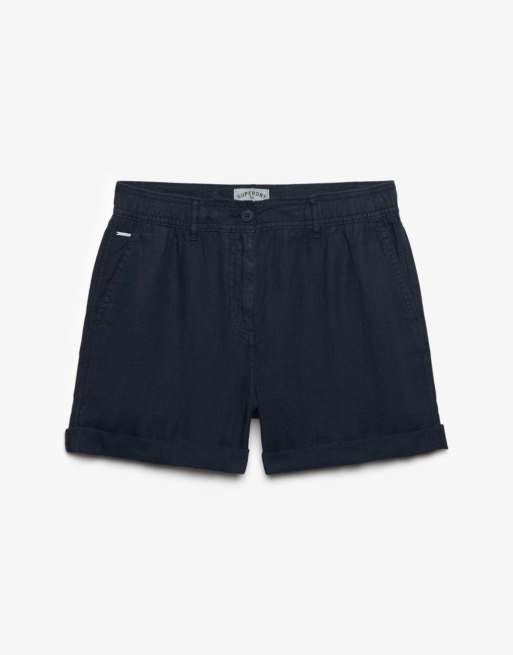 Superdry Mid rise linen shorts in eclipse navy, 7 of 7
