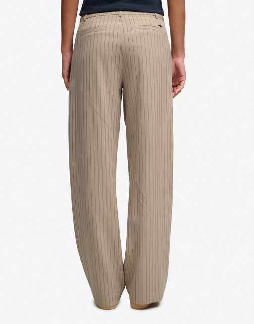 Superdry Mid rise pinstripe trousers in beige pinstripe, 3 of 6
