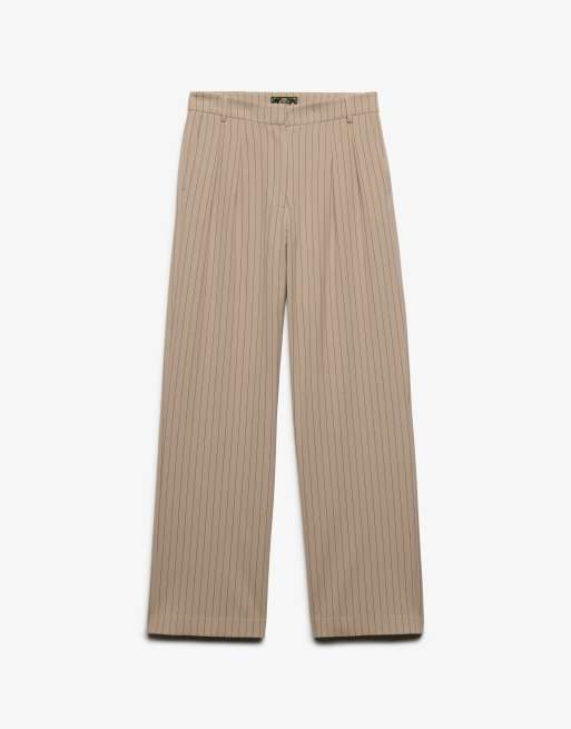 Superdry Mid rise pinstripe trousers in beige pinstripe, 6 of 6