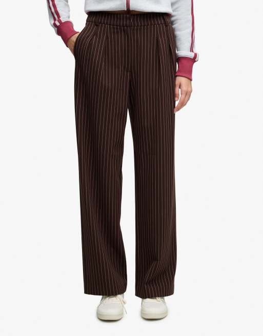 Superdry Mid rise pinstripe trousers in brown pinstripe, 4 of 6