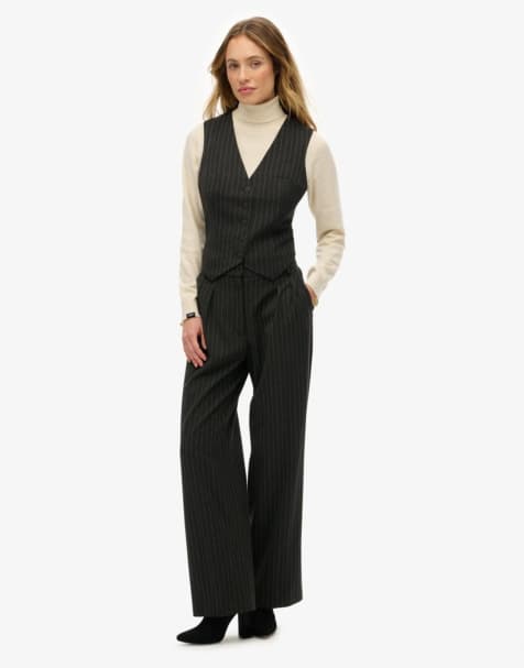 Superdry Mid rise pinstripe trousers in charcoal pinstripe - view 1