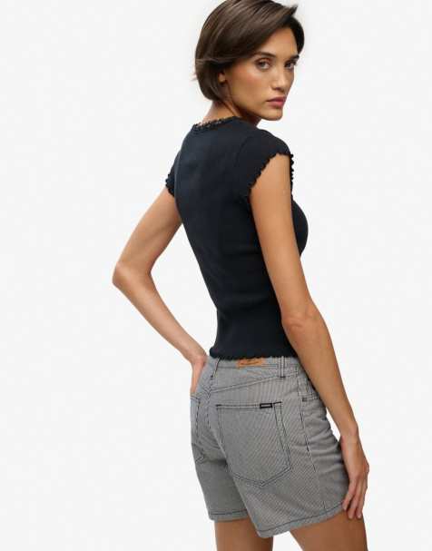 Superdry Mid rise stripe shorts in deep navy hickory stripe - view 1