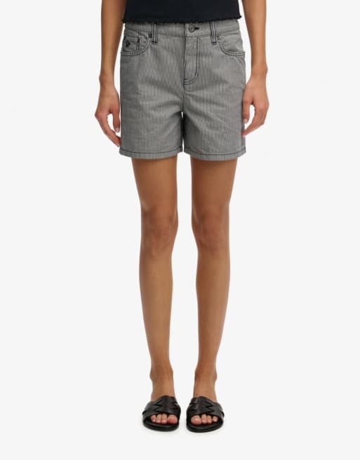 Superdry Mid rise stripe shorts in deep navy hickory stripe, 3 of 7