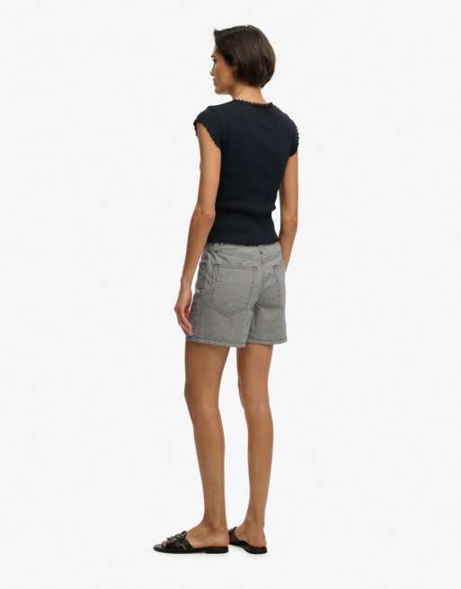 Superdry Mid rise stripe shorts in deep navy hickory stripe, 5 of 7