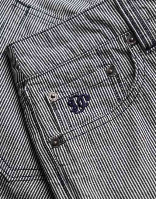 Superdry Mid rise stripe shorts in deep navy hickory stripe, 6 of 7