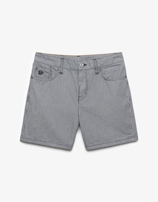 Superdry Mid rise stripe shorts in deep navy hickory stripe, 7 of 7