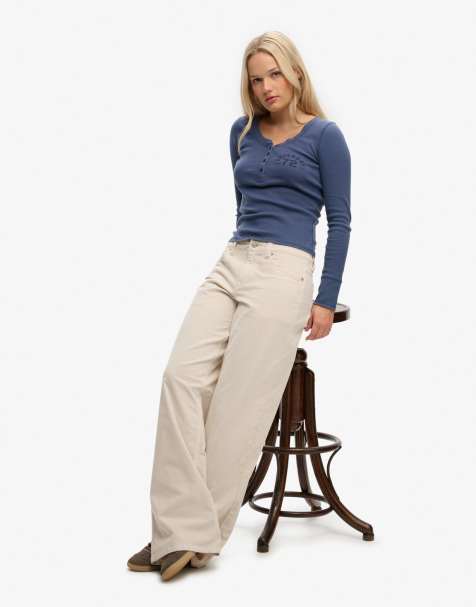Superdry Mid waist baggy mini cord pants in moonbeam grey - view 1