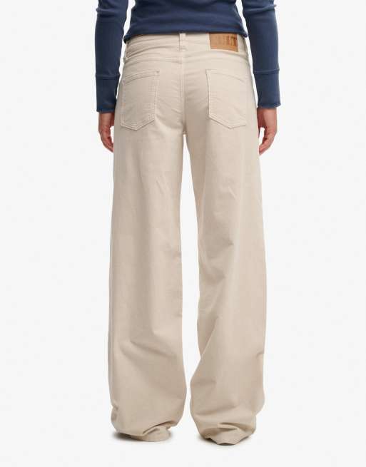 Superdry Mid waist baggy mini cord pants in moonbeam grey, 3 of 7