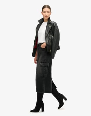 Superdry - Midi-Jeansrock im Cargo-Stil in Schwarz