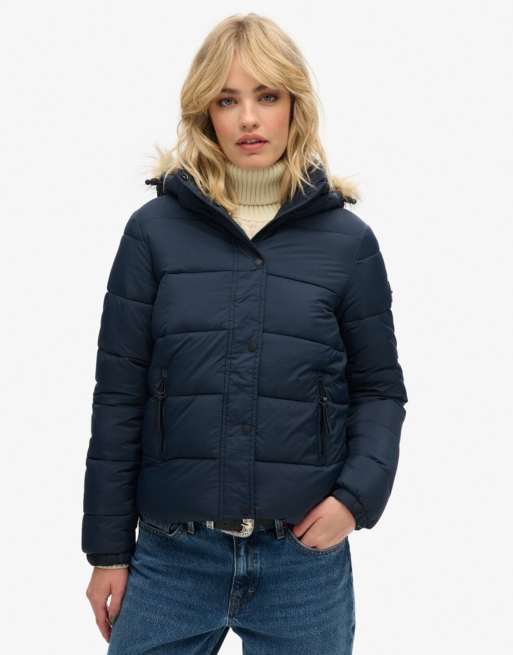 Superdry – Midlayer-Kurzjacke in Eclipse-Marineblau mit Kapuze