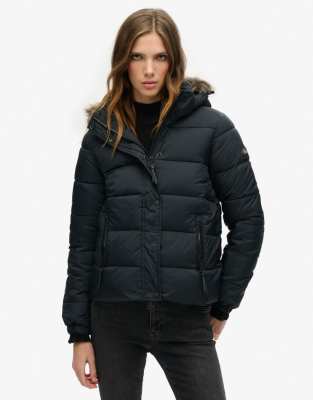 Superdry - Midlayer-Kurzjacke in Jet-Schwarz mit Kapuze