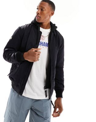 Superdry military hooded MA1 jacket in Jet Black - ASOS Price Checker