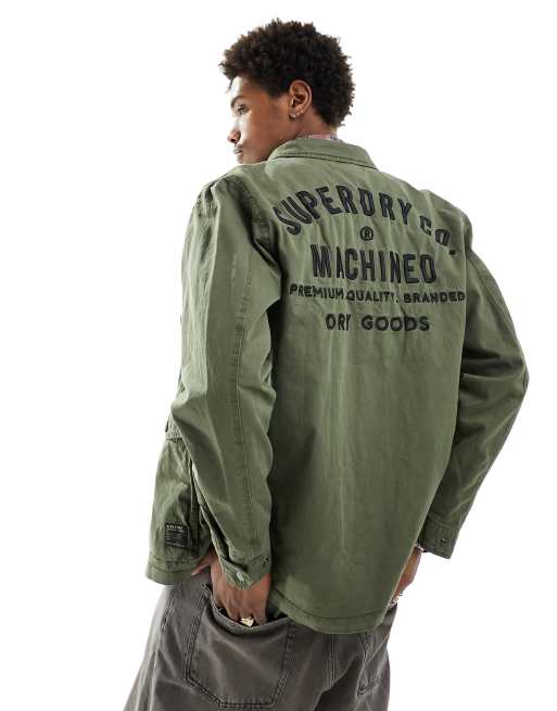 Superdry – Military – Langärmliges Hemd in Olivgrün-Khaki