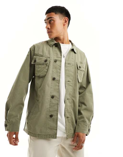 Superdry military overshirt jacket in Dark Sage Green | ASOS