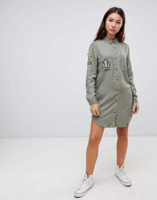 Superdry military shirt dress with badge