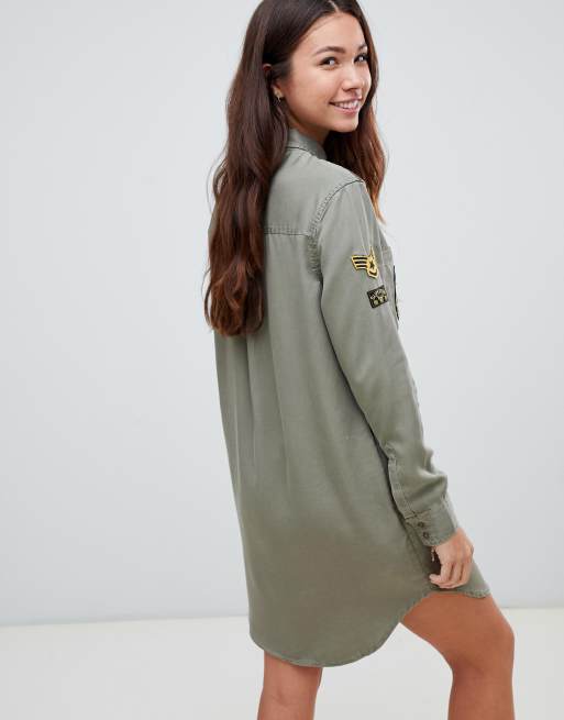 Superdry military shirt dress with badge