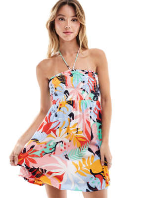 Superdry Mini beach dress in jungle peach-Multi