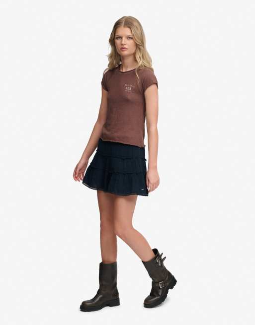 Superdry - Mini-jupe en gaze avec volants étagés - Bleu marine éclipse, 2 de 7