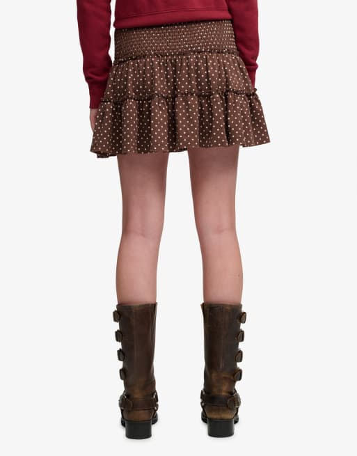 Superdry - Mini-jupe en jersey à volants et pois - Marron châtaigne, 2 de 7