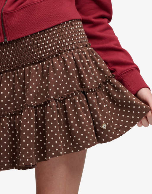 Superdry - Mini-jupe en jersey à volants et pois - Marron châtaigne, 4 de 7