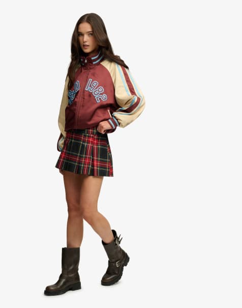 Superdry Mini pleated skort in navy check - view 1