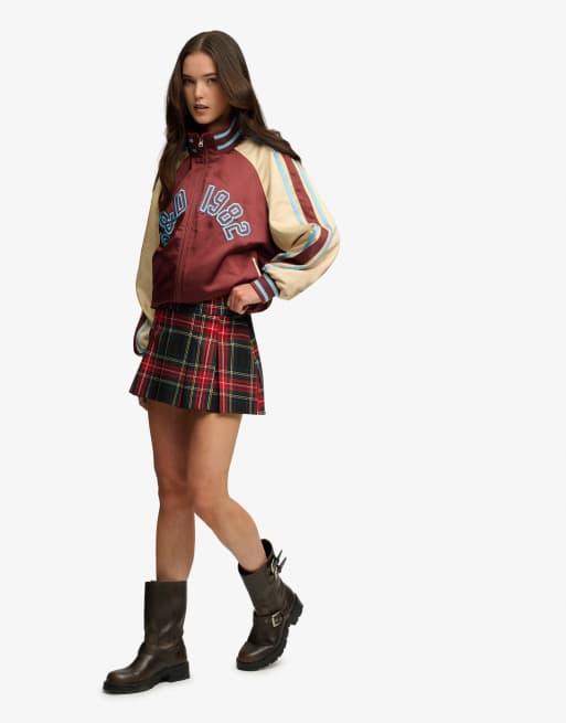 Superdry Mini pleated skort in navy check, 4 of 5