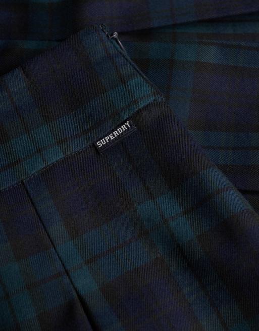 Superdry Mini pleated skort in navy/green check, 6 of 7