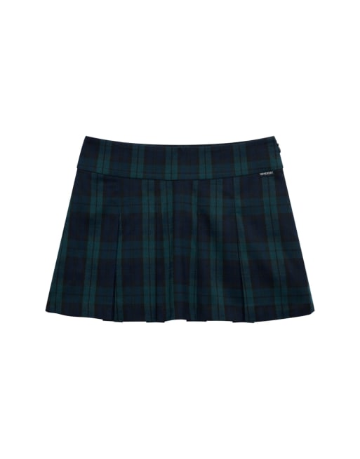Superdry Mini pleated skort in navy/green check, 7 of 7